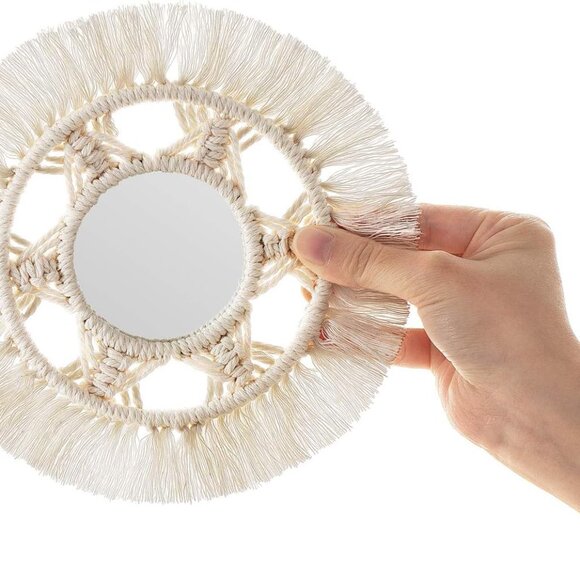 THREE (3)PC Set of Wall Mirrors Boho Beige Macrame Bohemian Global Decor NEW NIB - Picture 5 of 11